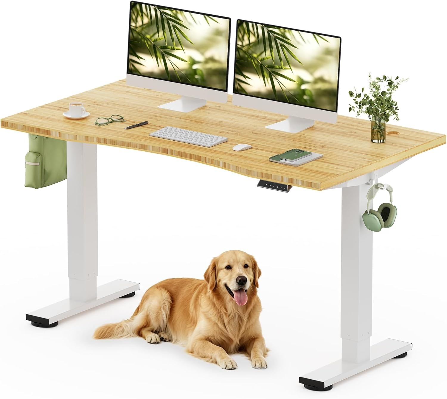 image:imageFLEXISPOT Solid Bamboo Standing Desk 48 x 24 Real Bamboo Desktop with Natural Grain Durable amp Sustainable Workstation for Home Office and MultiMonitor Setups Curved Black FrameWhite Frame