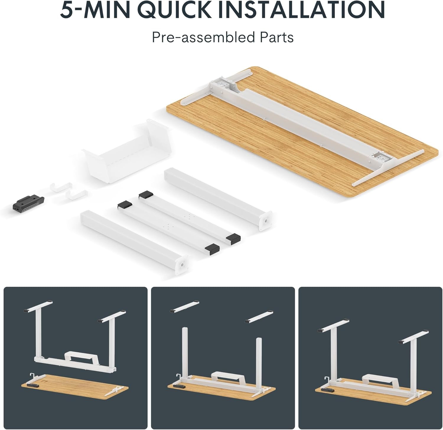 image:imageFLEXISPOT Solid Bamboo Standing Desk 48 x 24 Real Bamboo Desktop with Natural Grain Durable amp Sustainable Workstation for Home Office and MultiMonitor Setups Curved Black FrameSilver Frame