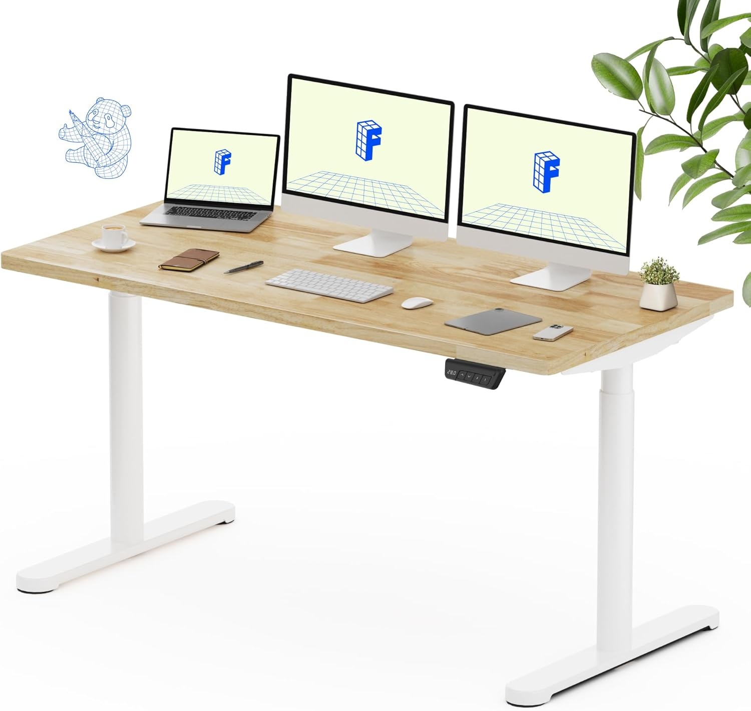 image:imageFLEXISPOT Solid Bamboo Standing Desk 48 x 24 Real Bamboo Desktop with Natural Grain Durable amp Sustainable Workstation for Home Office and MultiMonitor Setups Curved Black FrameWhite Oval Frame