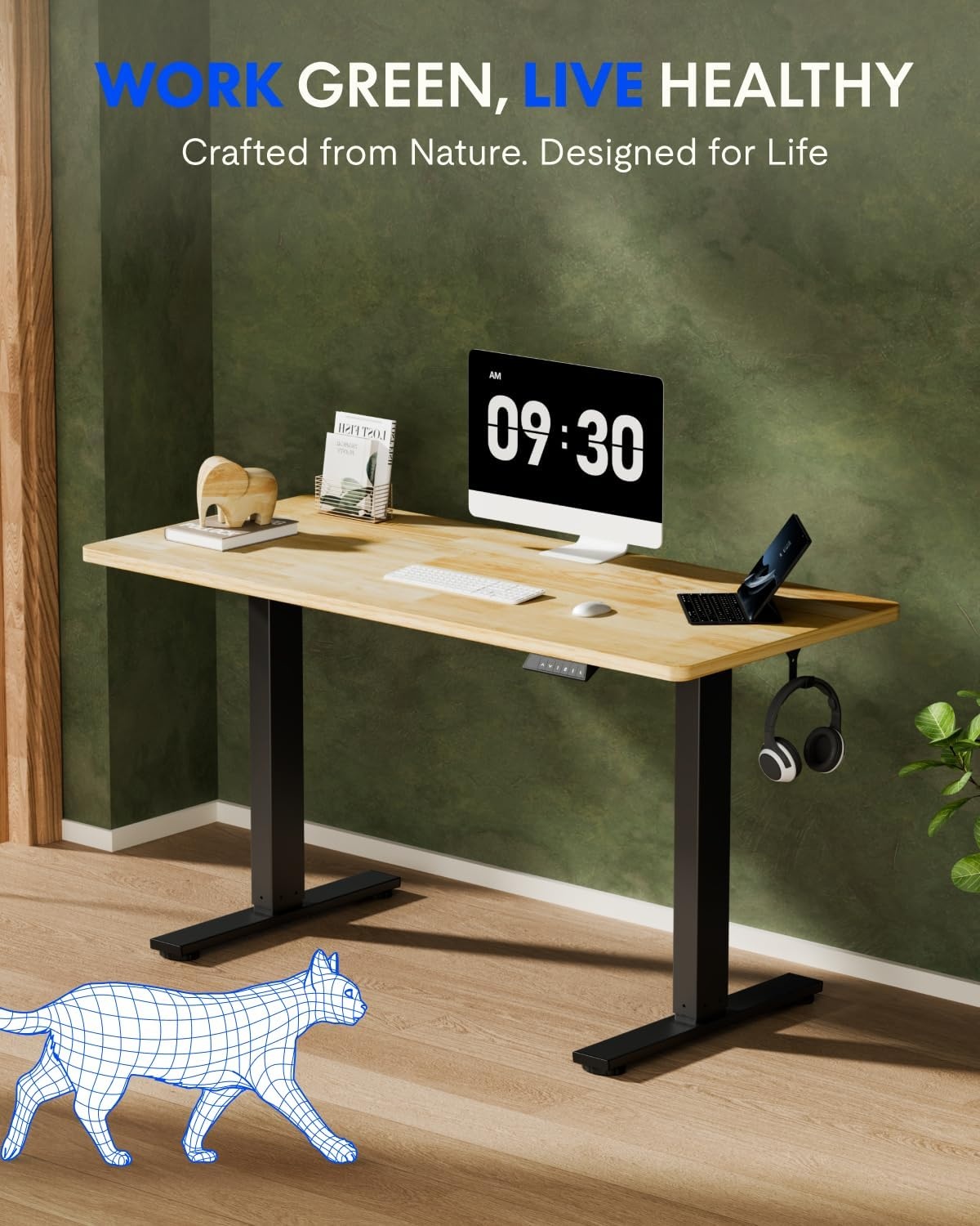 image:imageFLEXISPOT Solid Bamboo Standing Desk 48 x 24 Real Bamboo Desktop with Natural Grain Durable amp Sustainable Workstation for Home Office and MultiMonitor Setups Curved Black FrameBlack Frame