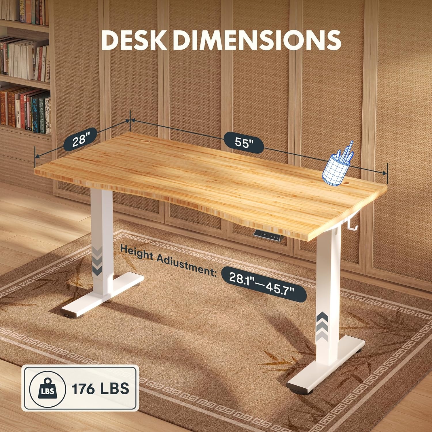 image:imageFLEXISPOT Solid Bamboo Standing Desk 48 x 24 Real Bamboo Desktop with Natural Grain Durable amp Sustainable Workstation for Home Office and MultiMonitor Setups Curved Black FrameWhite Frame