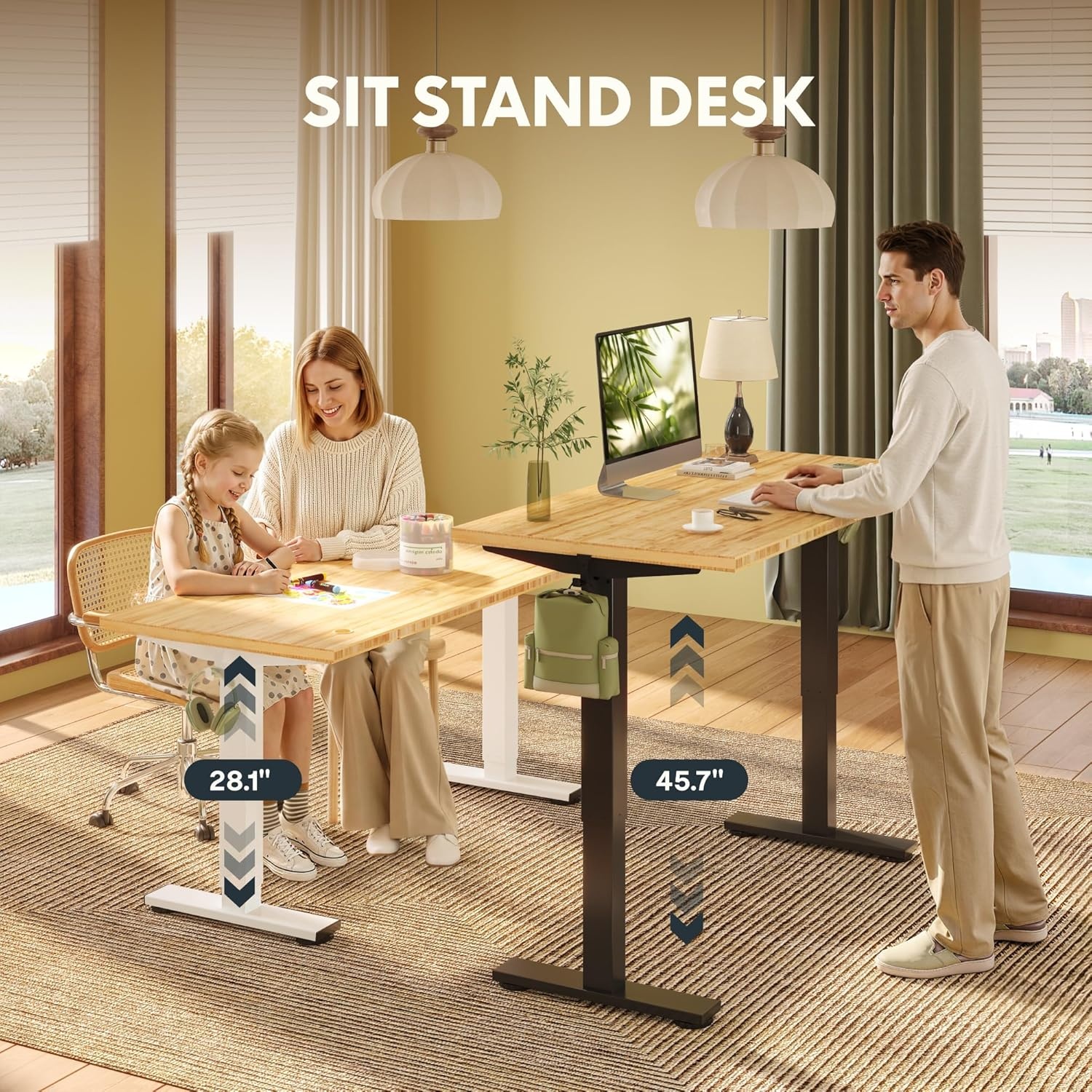 image:imageFLEXISPOT Solid Bamboo Standing Desk 48 x 24 Real Bamboo Desktop with Natural Grain Durable amp Sustainable Workstation for Home Office and MultiMonitor Setups Curved Black FrameWhite Frame