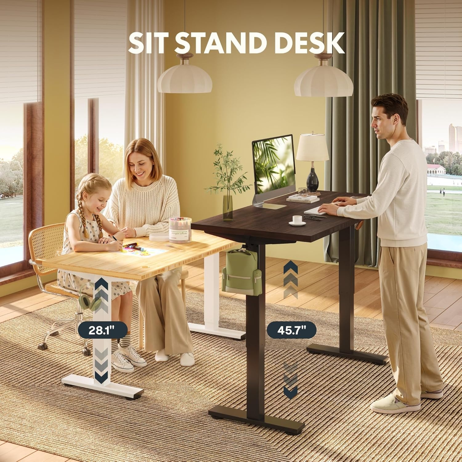 image:imageFLEXISPOT Solid Bamboo Standing Desk 48 x 24 Real Bamboo Desktop with Natural Grain Durable amp Sustainable Workstation for Home Office and MultiMonitor Setups Curved Black FrameBlack Frame