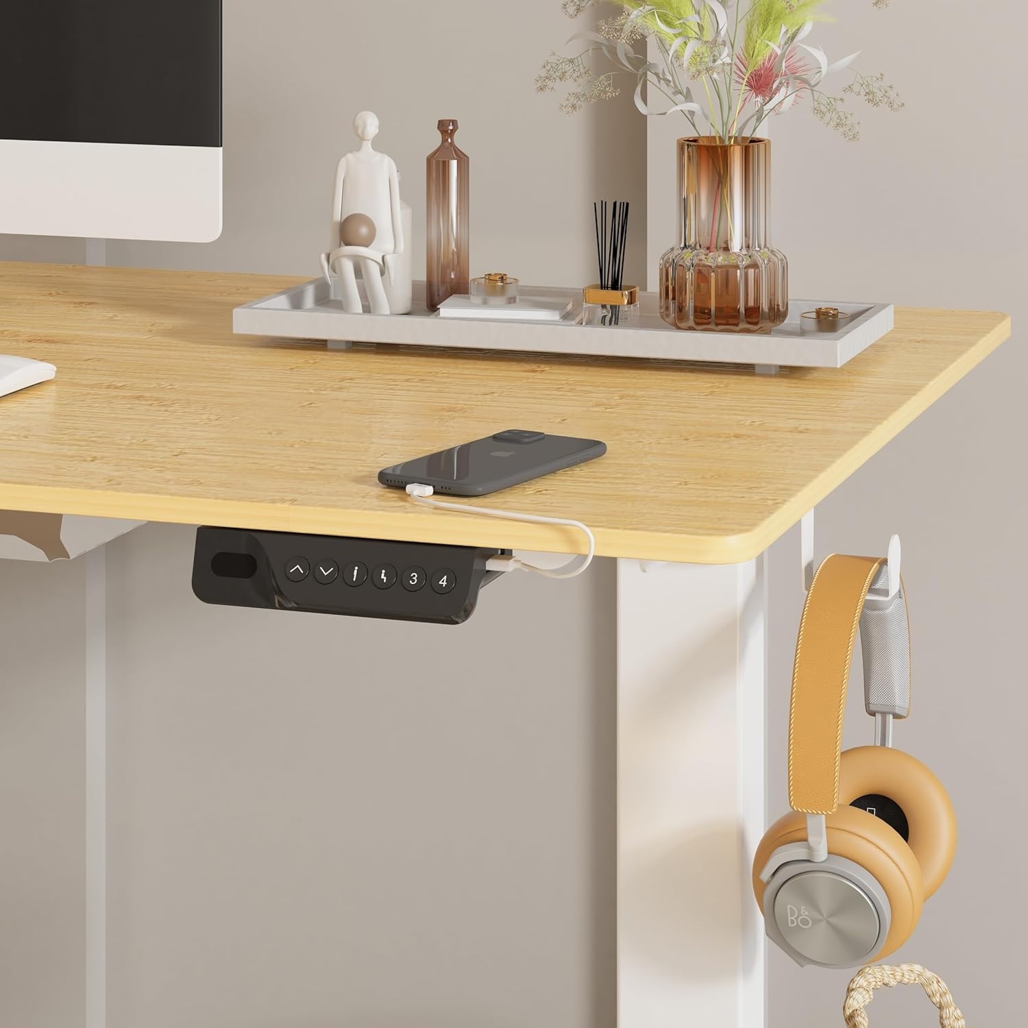 image:imageFLEXISPOT Solid Bamboo Standing Desk 48 x 24 Real Bamboo Desktop with Natural Grain Durable amp Sustainable Workstation for Home Office and MultiMonitor Setups Curved Black FrameSilver Frame