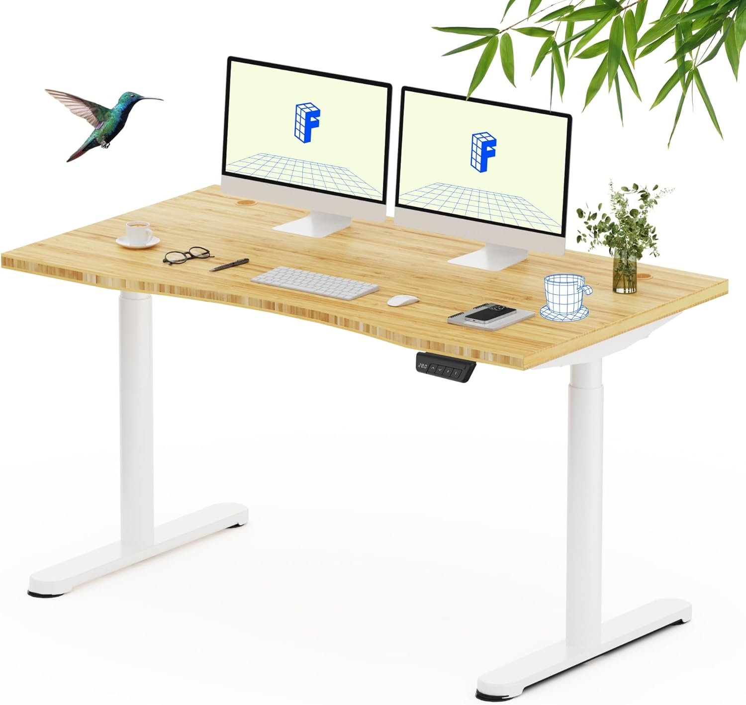 image:imageFLEXISPOT Solid Bamboo Standing Desk 48 x 24 Real Bamboo Desktop with Natural Grain Durable amp Sustainable Workstation for Home Office and MultiMonitor Setups Curved Black FrameWhite Oval Frame