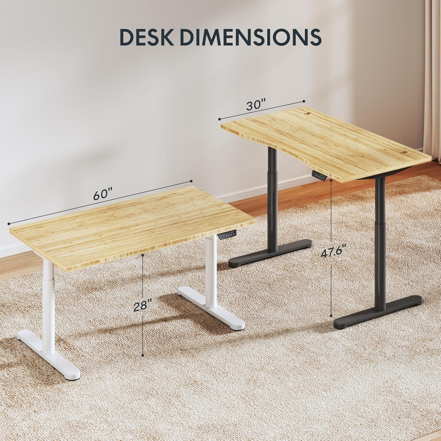 image:imageFLEXISPOT Solid Bamboo Standing Desk 48 x 24 Real Bamboo Desktop with Natural Grain Durable amp Sustainable Workstation for Home Office and MultiMonitor Setups Curved Black FrameWhite Oval Frame