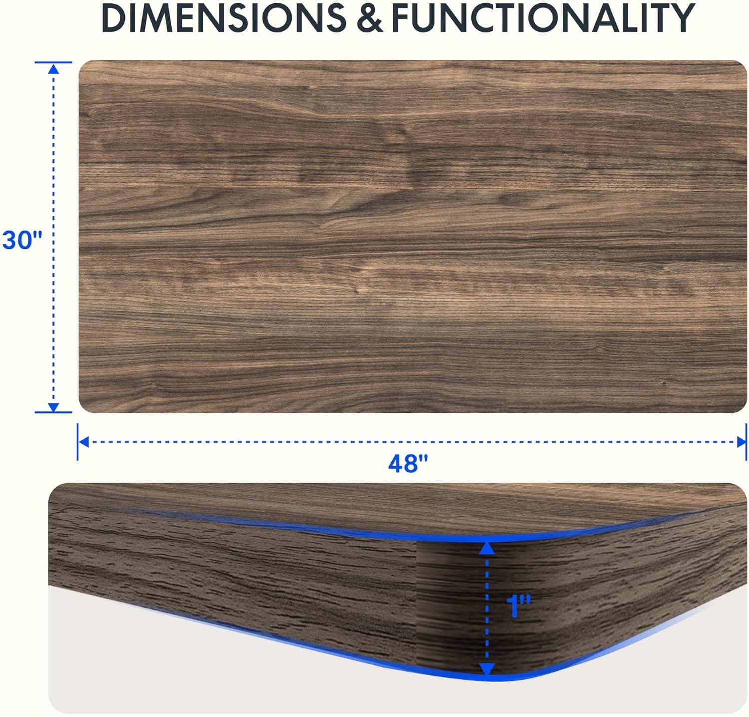 image:imageFLEXISPOT Whole Piece 48x30 Desktop 1 Thickness Height Adjustable Desk Rectangular Tabletop White Board 48INCH White TopBlack Walnut
