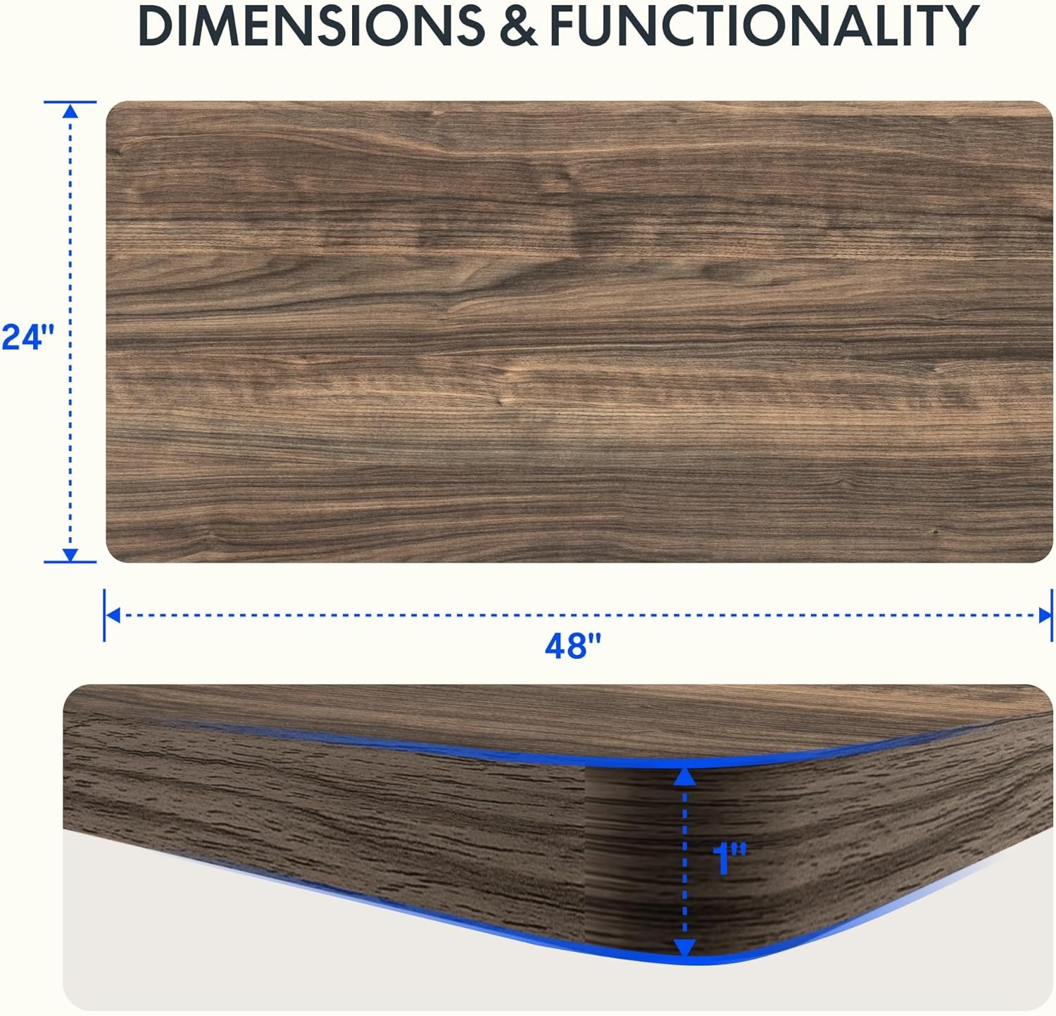 image:imageFLEXISPOT Whole Piece 48x30 Desktop 1 Thickness Height Adjustable Desk Rectangular Tabletop White Board 48INCH White TopBlack Walnut