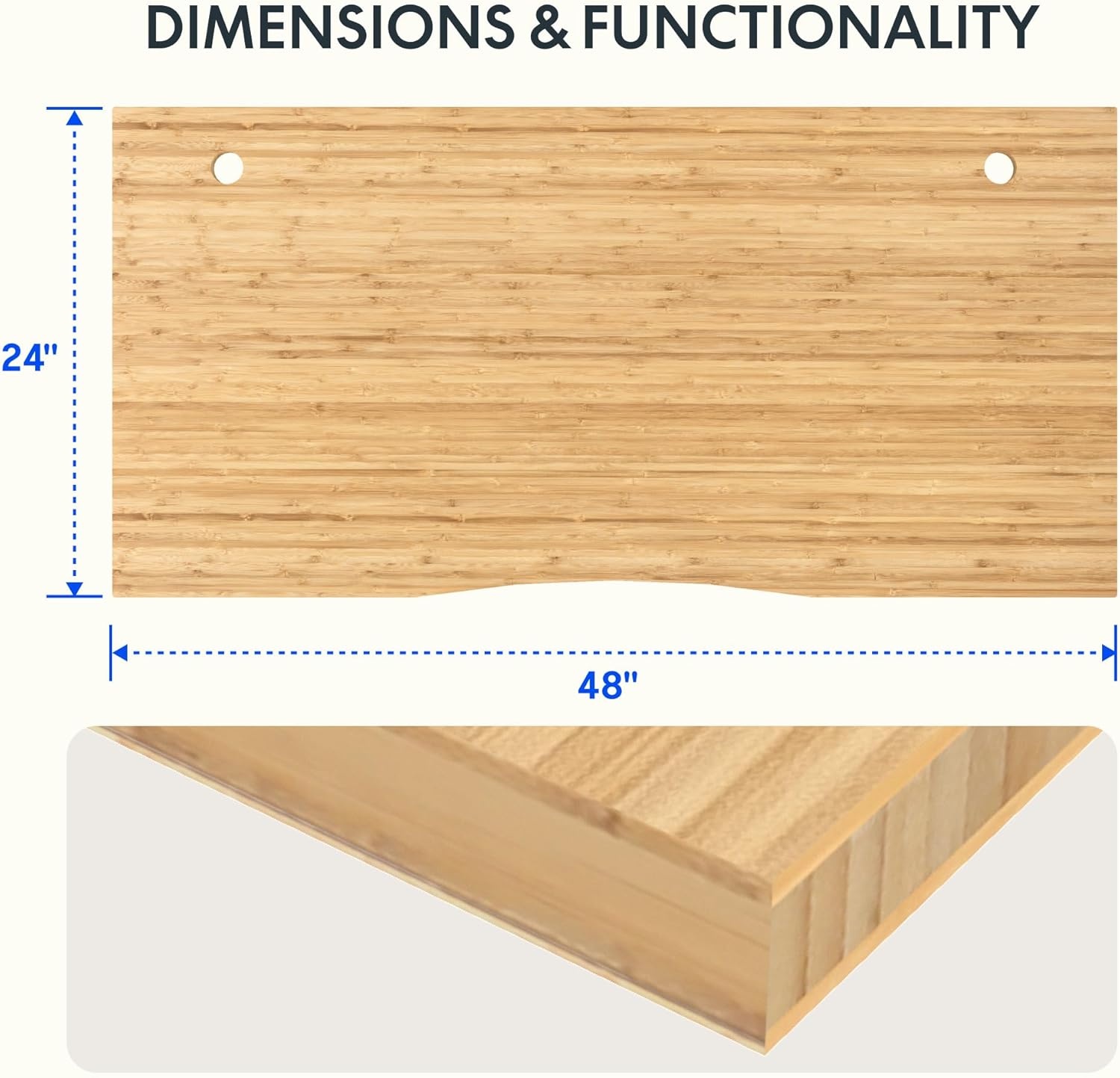image:imageFLEXISPOT Whole Piece 48x30 Desktop 1 Thickness Height Adjustable Desk Rectangular Tabletop White Board 48INCH White TopCurved Natural Bamboo