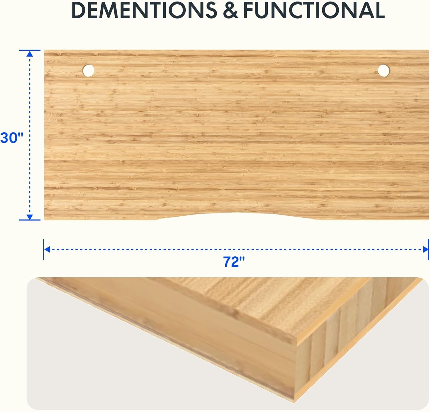 image:imageFLEXISPOT Whole Piece 48x30 Desktop 1 Thickness Height Adjustable Desk Rectangular Tabletop White Board 48INCH White TopCurved Natural Bamboo