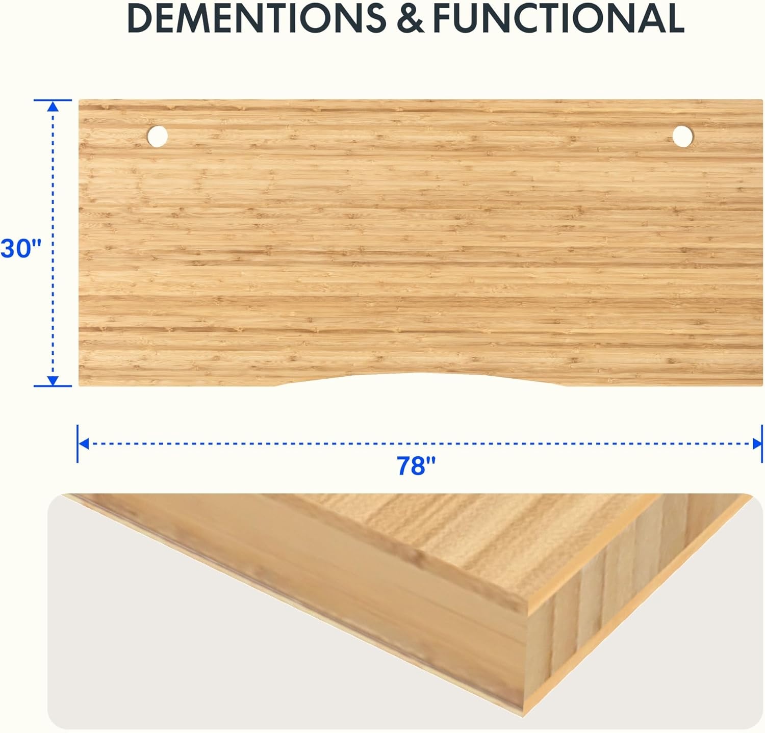 image:imageFLEXISPOT Whole Piece 48x30 Desktop 1 Thickness Height Adjustable Desk Rectangular Tabletop White Board 48INCH White TopCurved Natural Bamboo