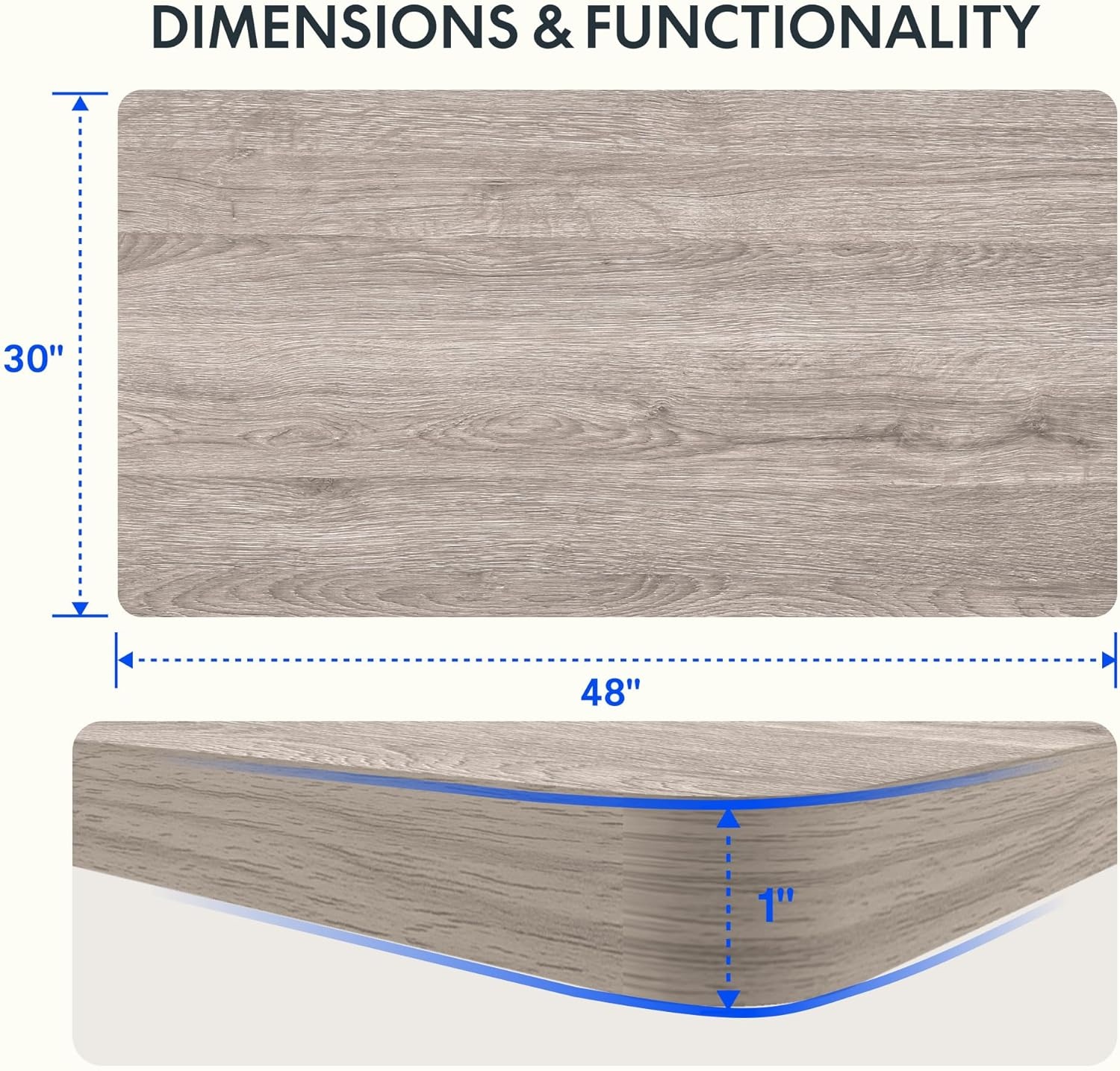 image:imageFLEXISPOT Whole Piece 48x30 Desktop 1 Thickness Height Adjustable Desk Rectangular Tabletop White Board 48INCH White TopGray Wood Grain