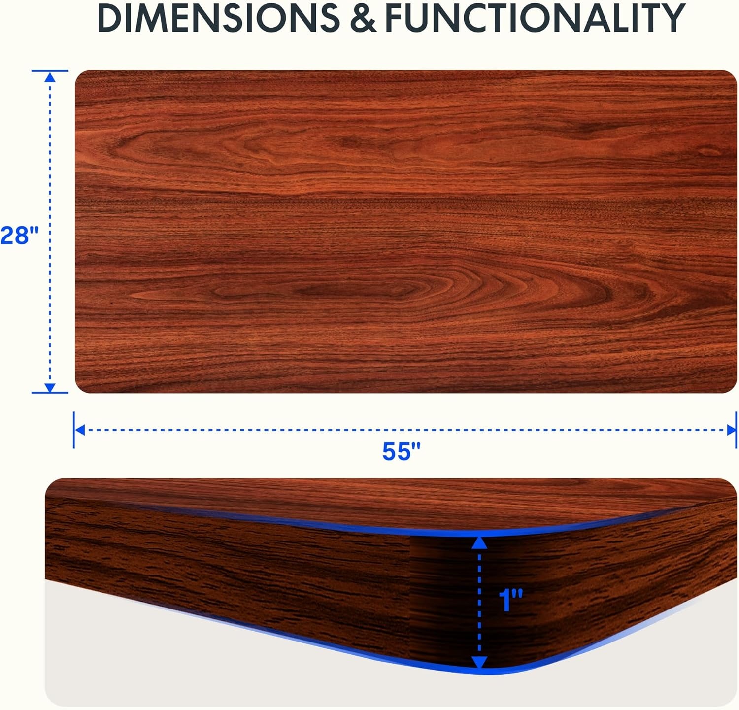 image:imageFLEXISPOT Whole Piece 48x30 Desktop 1 Thickness Height Adjustable Desk Rectangular Tabletop White Board 48INCH White TopMahogany