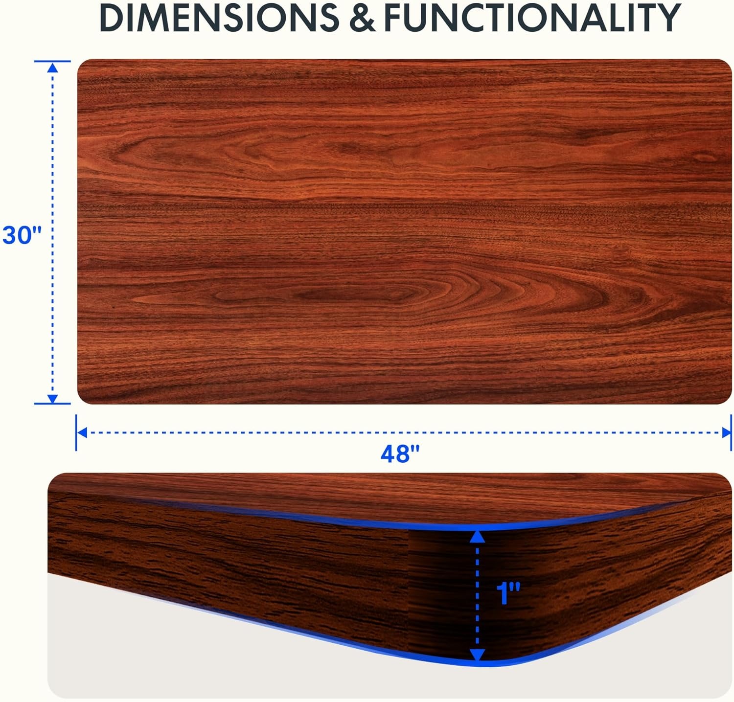 image:imageFLEXISPOT Whole Piece 48x30 Desktop 1 Thickness Height Adjustable Desk Rectangular Tabletop White Board 48INCH White TopMahogany