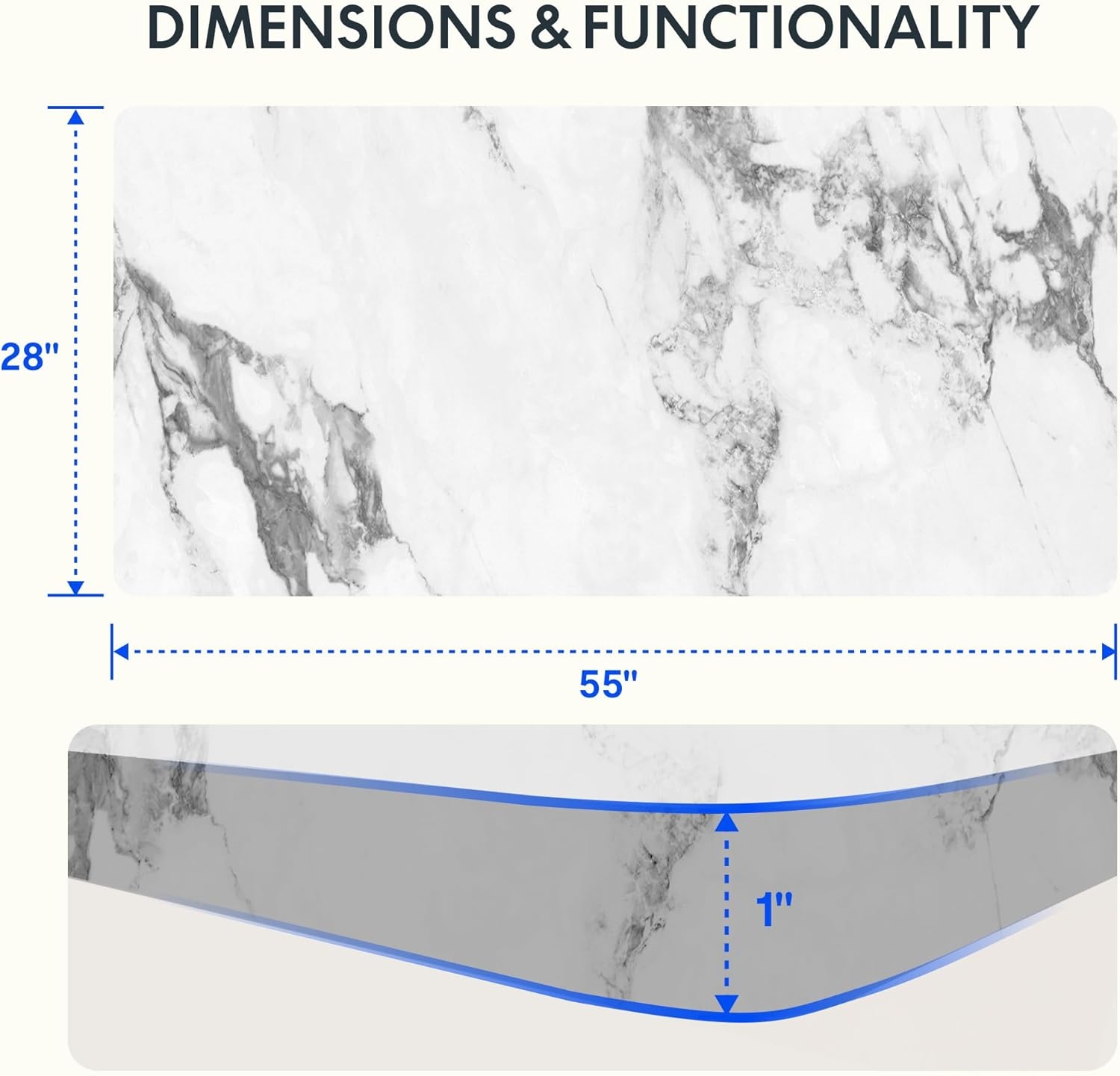 image:imageFLEXISPOT Whole Piece 48x30 Desktop 1 Thickness Height Adjustable Desk Rectangular Tabletop White Board 48INCH White TopMarble Grey
