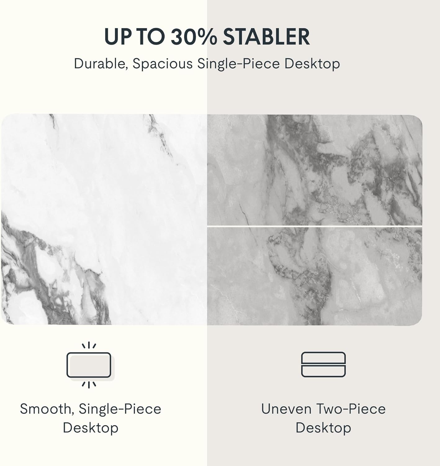 image:imageFLEXISPOT Whole Piece 48x30 Desktop 1 Thickness Height Adjustable Desk Rectangular Tabletop White Board 48INCH White TopMarble Grey