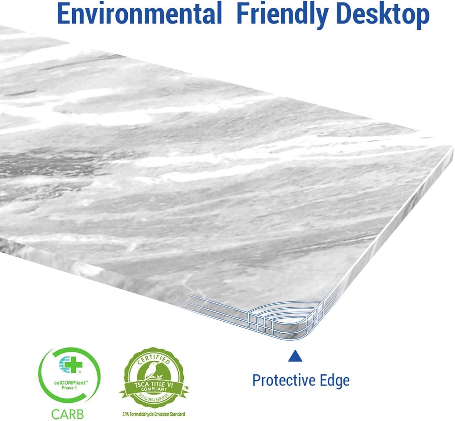 image:imageFLEXISPOT Whole Piece 48x30 Desktop 1 Thickness Height Adjustable Desk Rectangular Tabletop White Board 48INCH White TopMarble Grey