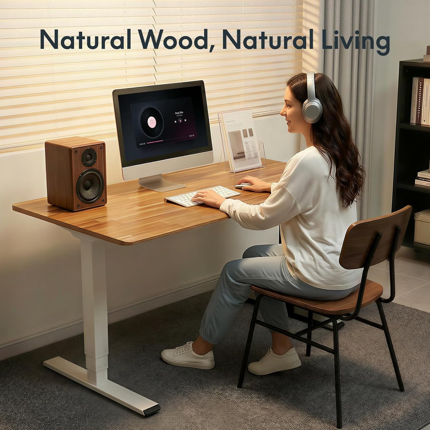 image:imageFLEXISPOT Whole Piece 48x30 Desktop 1 Thickness Height Adjustable Desk Rectangular Tabletop White Board 48INCH White TopNatural Acacia
