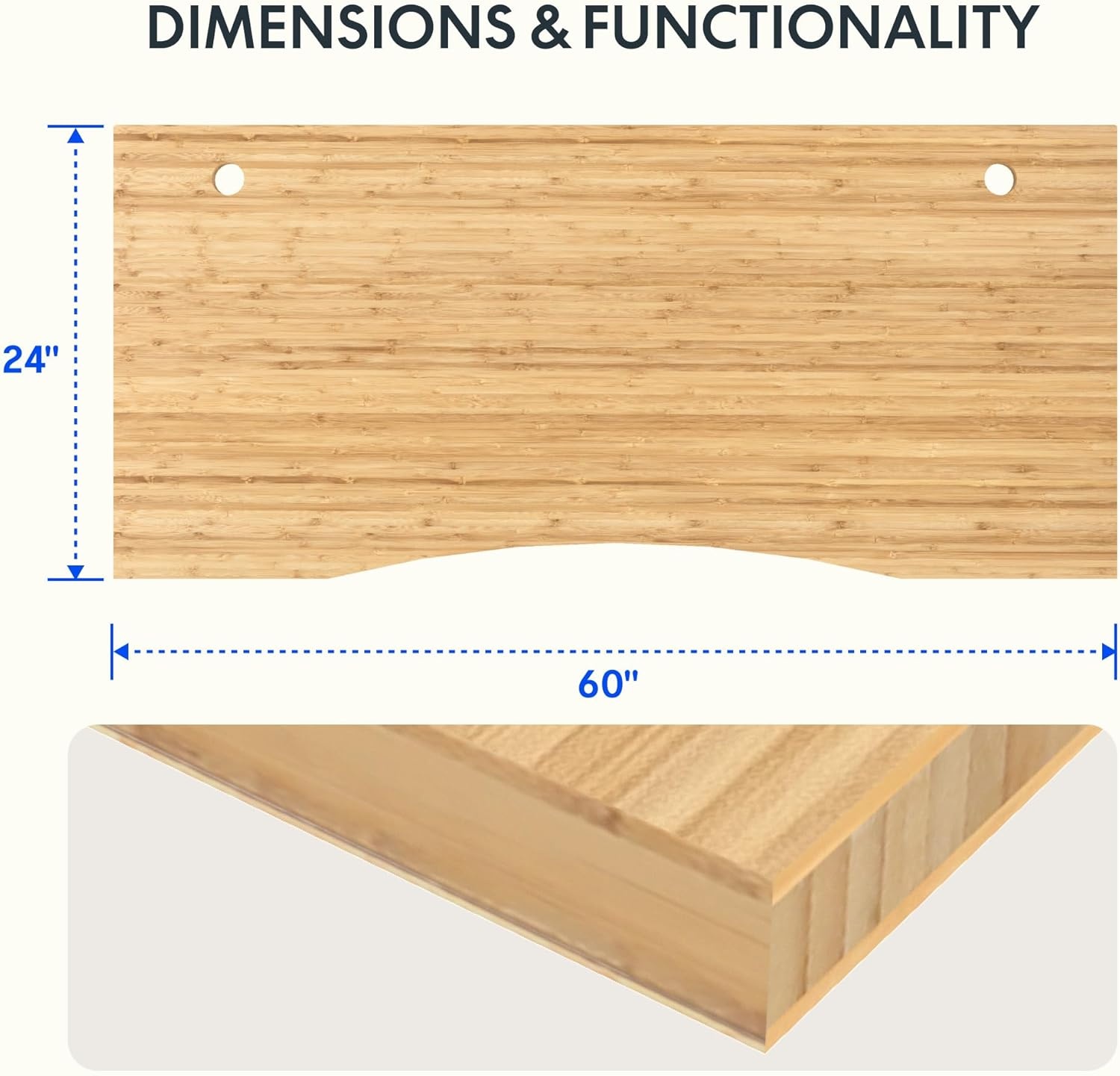 image:imageFLEXISPOT Whole Piece 48x30 Desktop 1 Thickness Height Adjustable Desk Rectangular Tabletop White Board 48INCH White TopNatural Bamboo