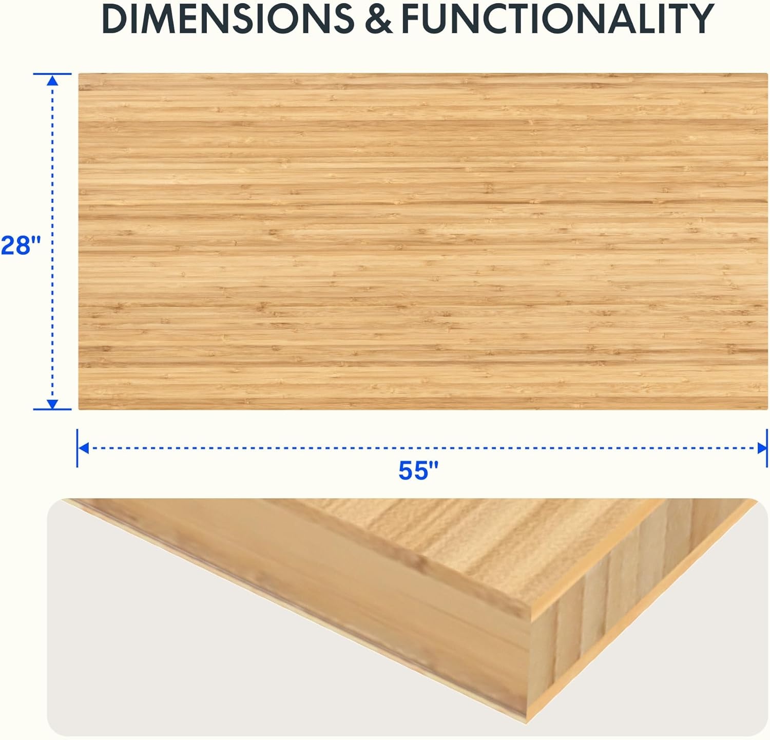 image:imageFLEXISPOT Whole Piece 48x30 Desktop 1 Thickness Height Adjustable Desk Rectangular Tabletop White Board 48INCH White TopNatural Bamboo