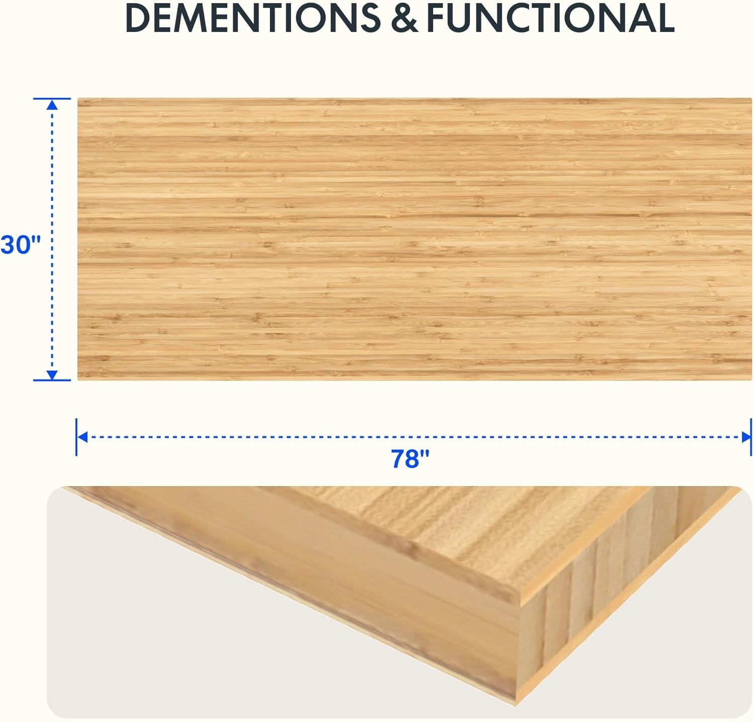 image:imageFLEXISPOT Whole Piece 48x30 Desktop 1 Thickness Height Adjustable Desk Rectangular Tabletop White Board 48INCH White TopNatural Bamboo