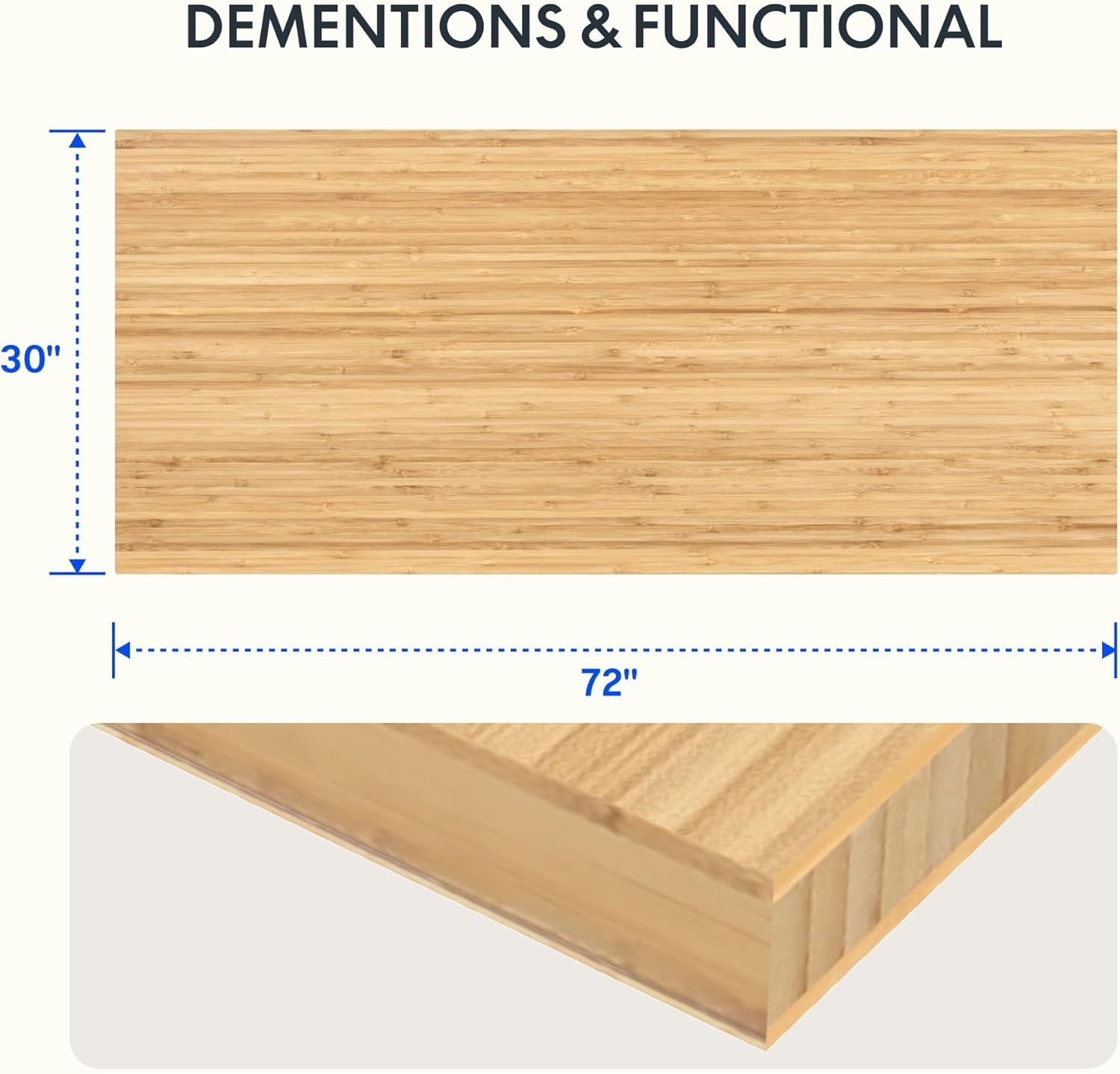 image:imageFLEXISPOT Whole Piece 48x30 Desktop 1 Thickness Height Adjustable Desk Rectangular Tabletop White Board 48INCH White TopNatural Bamboo