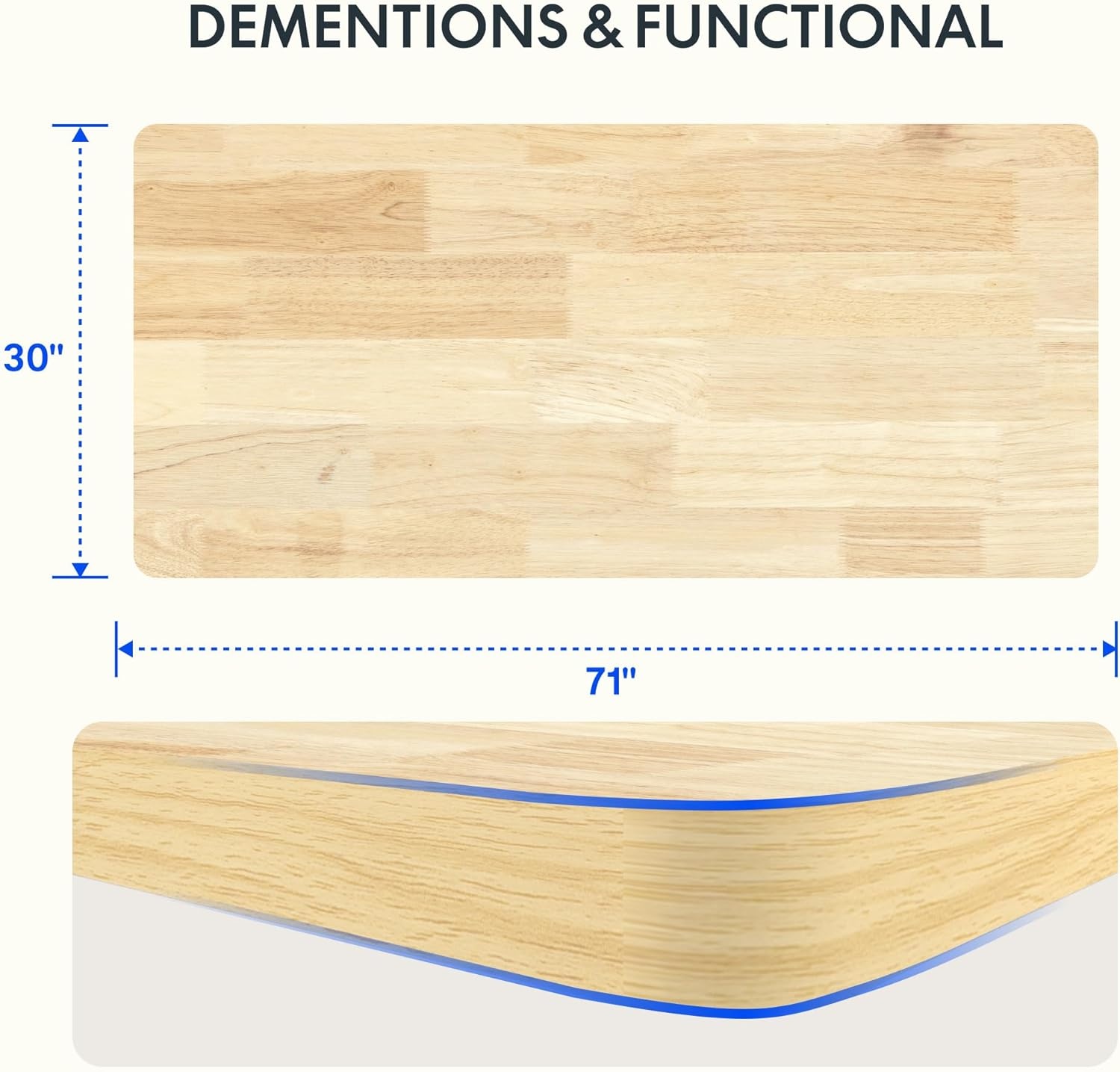 image:imageFLEXISPOT Whole Piece 48x30 Desktop 1 Thickness Height Adjustable Desk Rectangular Tabletop White Board 48INCH White TopRubber Wood