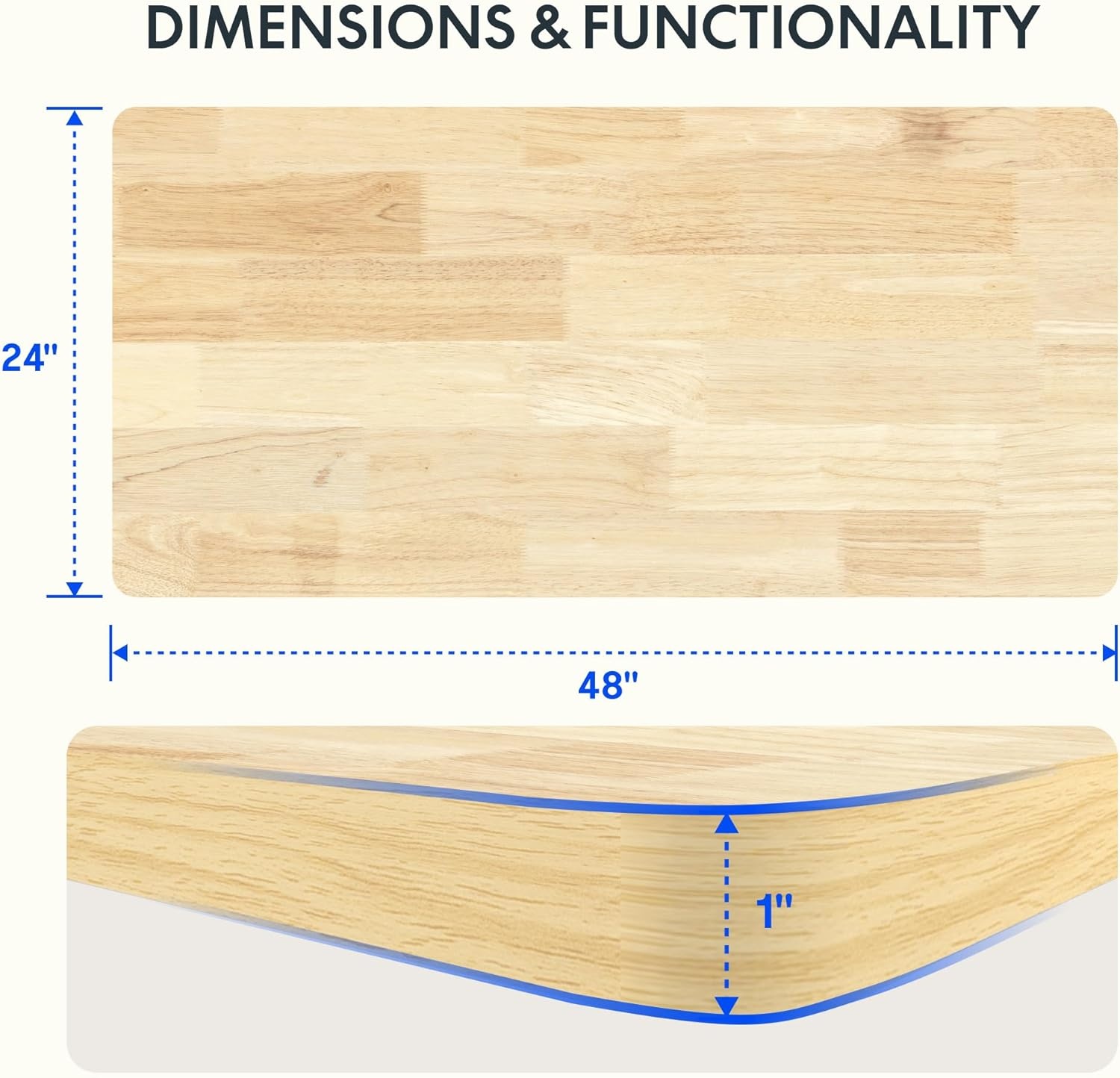 image:imageFLEXISPOT Whole Piece 48x30 Desktop 1 Thickness Height Adjustable Desk Rectangular Tabletop White Board 48INCH White TopRubber Wood