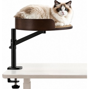 image:imageFlexiSpot Cat Desk Bed Wooden Desk Mounted Cat Perch Supports Up to 33lbs 360 Rotating amp Adjustable Heigh Kitten Nest for Desktop Equipped with Scratcher Walnut Wood FinishWalnut Wood Finish
